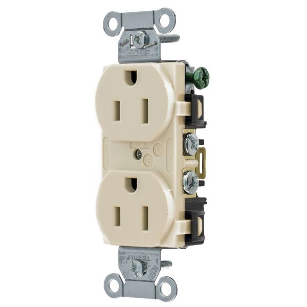 Hubbell Wiring Device-Kellems Straight Blade Devices, Receptacles, Duplex, Commercial/Industrial Grade, 2-Pole 3-Wire Grounding, 15A 125V, 5-15R, Light Almond 5252ALA
